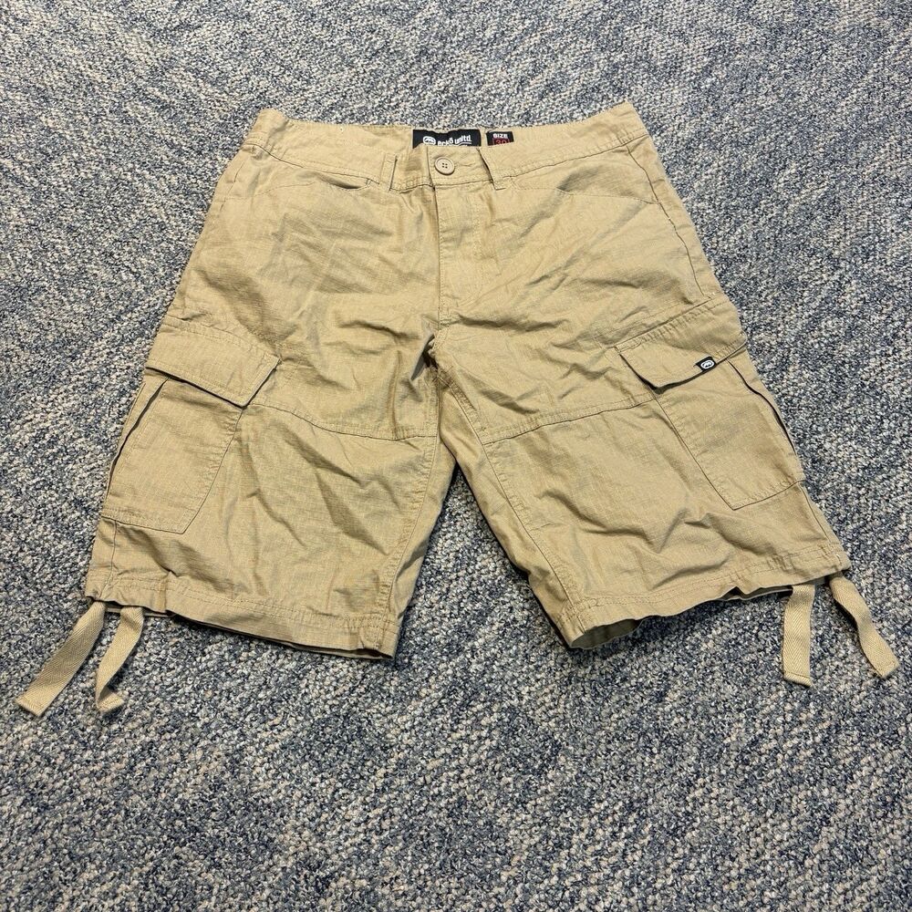 Vintage Y2K Ecko Unltd Beige Ripstop Skate Cargo Shorts Size 30